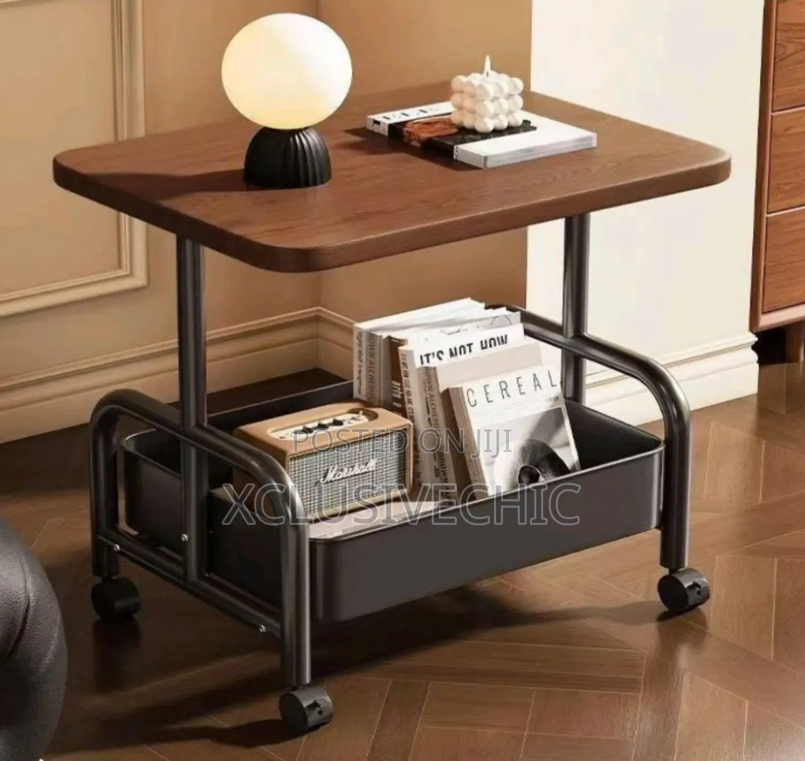High Quality Multi-Tier Rolling Sofa Side Table With Storage Shelves