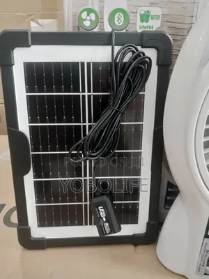 Solar Rechargeable Table Fan With Panel, Radio 2 Bulbs(Lm-288)