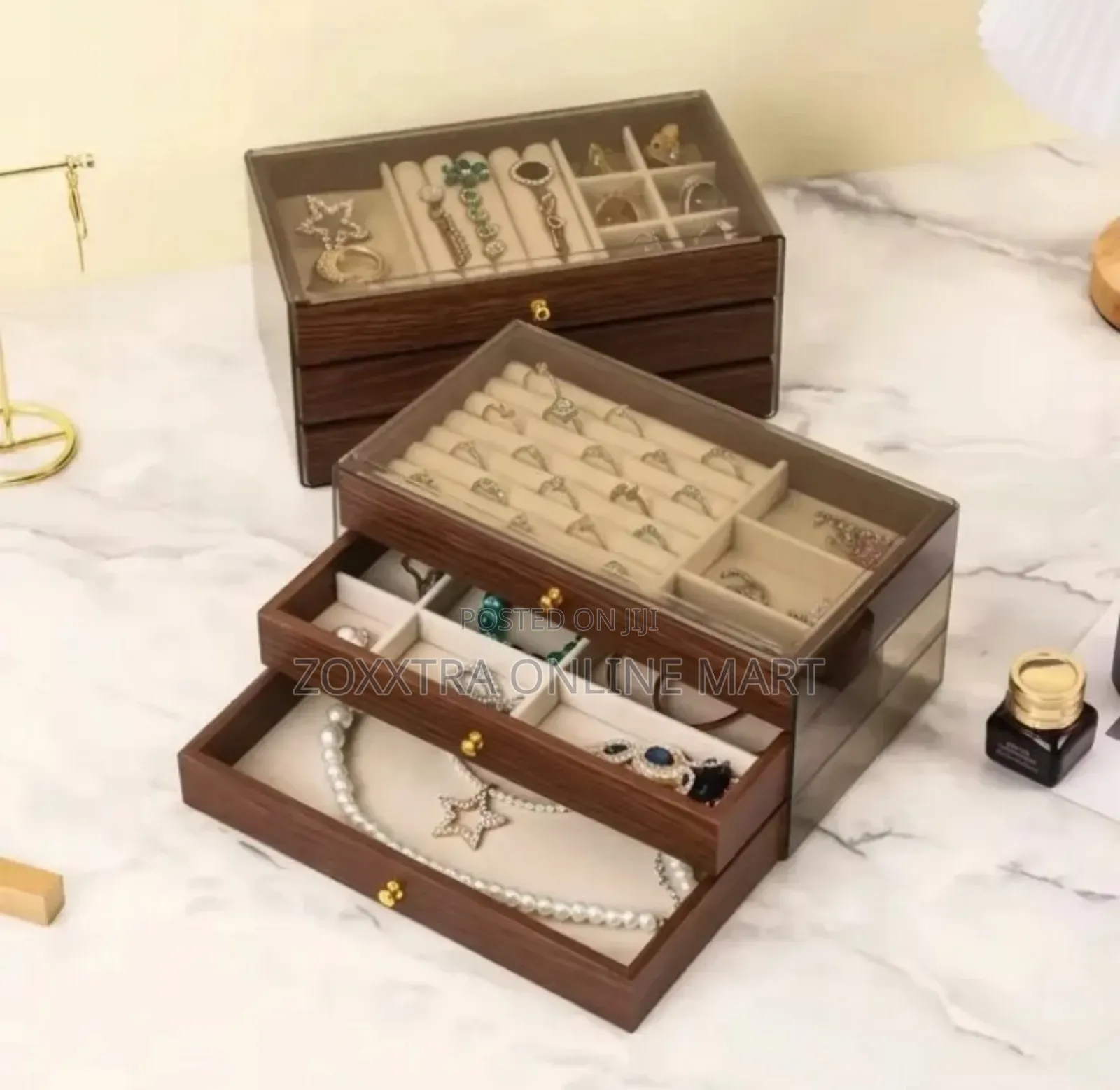 Walnut Pattern Three-layer Drawer Jewelry Box