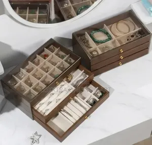 Walnut Pattern Three-layer Drawer Jewelry Box