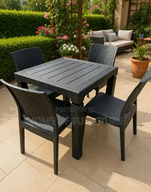 Rattan 4 Single Seater Chairs + Centre Table