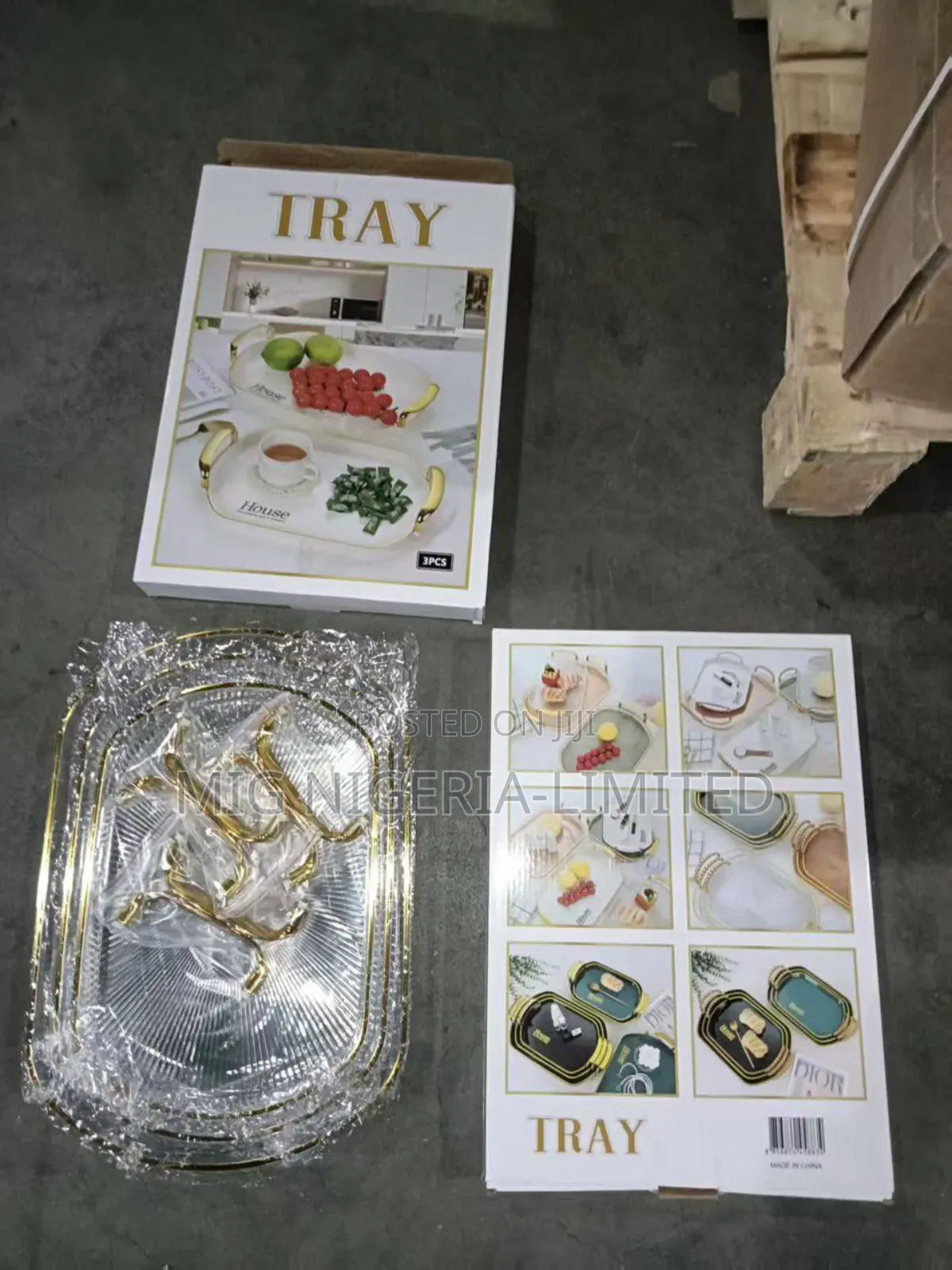 Transparent Serving Tray Gold Set for Home Restaurant Bar
