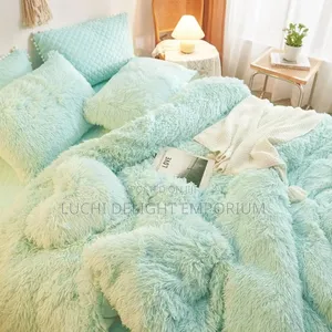 Mint Green Fluffy Comforter, Plush Shaggy Duvet Set-4/6, 6/6,6/7,7/7