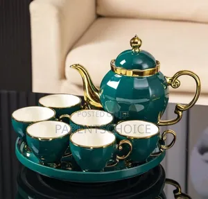 Luxury British Style Teacoffee Cup Set- Green / White