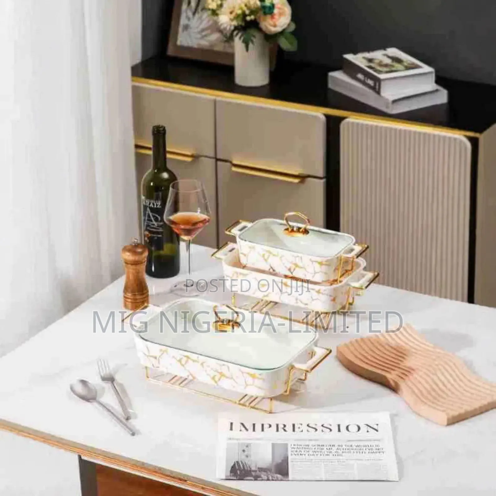 3in1 Dinner Set Gold With Stand