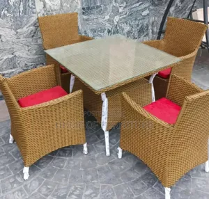 4 Single Seater Rattan Chairs + Matching Center Table – Imported
