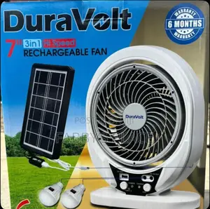 Duravolt 7” 3in1 Solar Rechargeable Fan With Solar Panel Bulbs