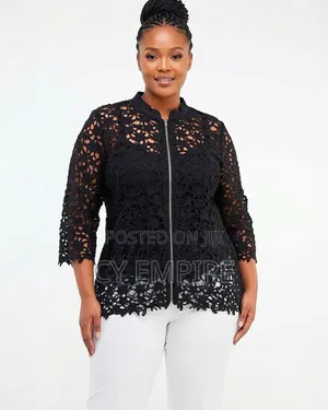 Black Guipure Lace Zip-Up Top