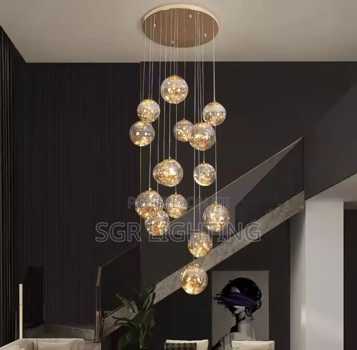 Luxury Silver Glass Pendant Chandelier Led