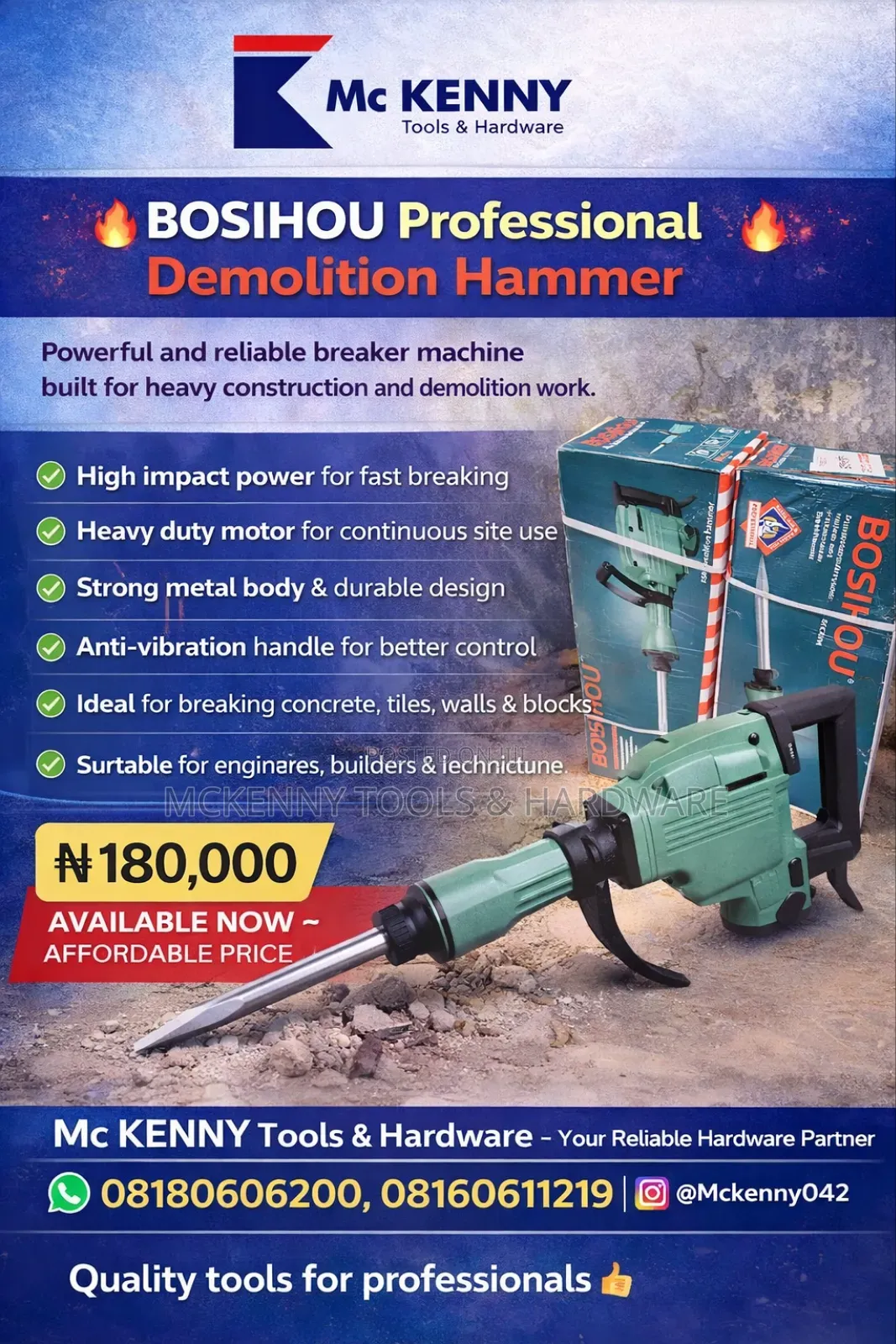 3600w Bosihou Professional Demolition Hammer 🔥