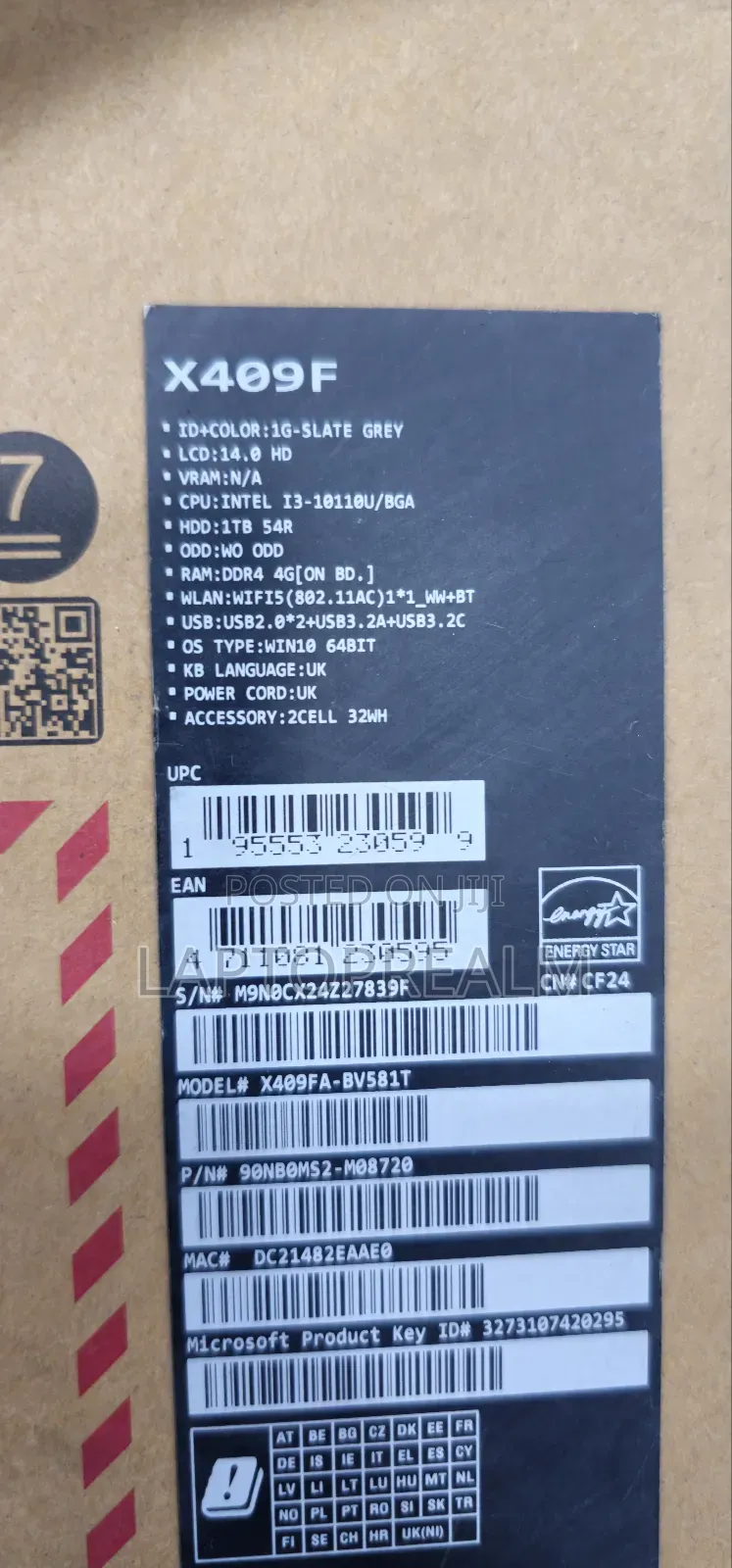 New Laptop Asus X409JA 4GB Intel Core i3 HDD 1T
