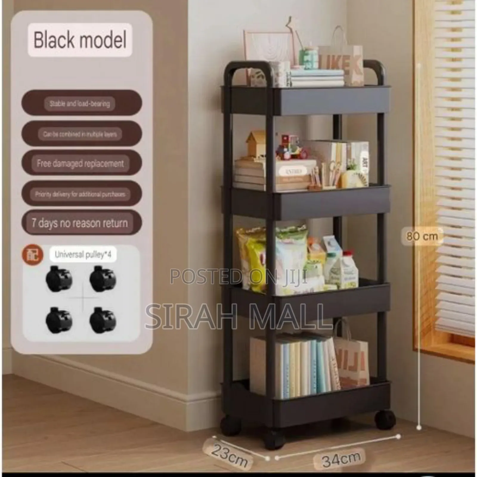 4 Layers Kitchen Multi-Purpose Plastic Storage Rack - Black