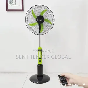 18" Ac Dc Solar Rechargeable Fan With 2bulbs, Remote and Panel