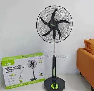 18" Ac Dc Solar Rechargeable Fan With 2bulbs, Remote and Panel