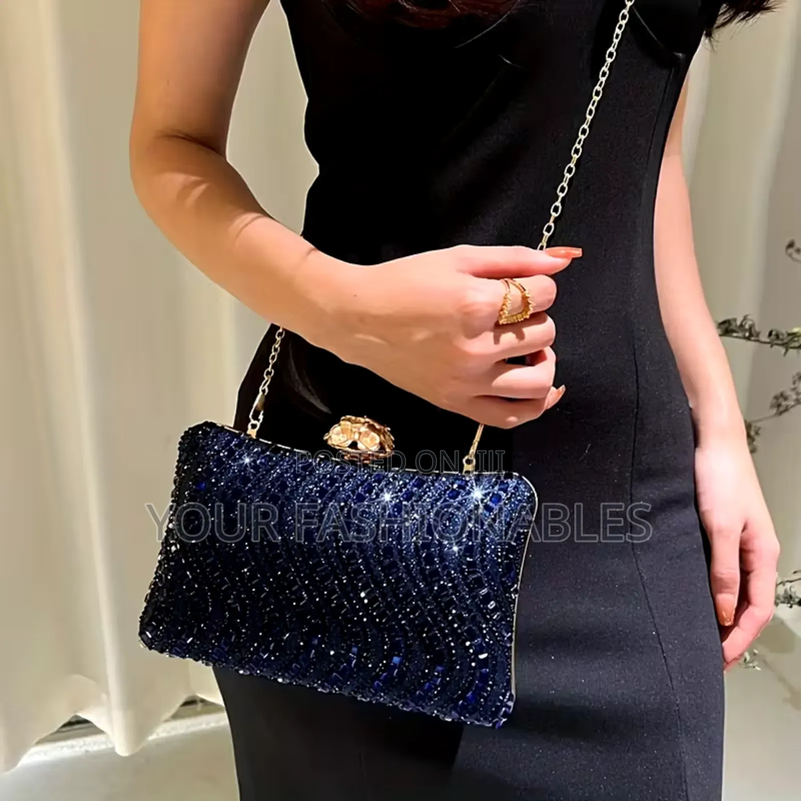 Blue Luxury Flower Clasp Clutch Party Purse
