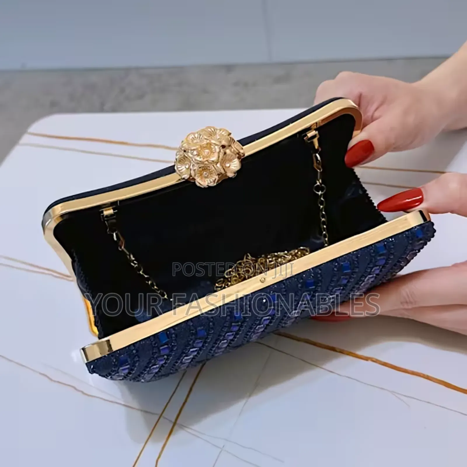 Blue Luxury Flower Clasp Clutch Party Purse