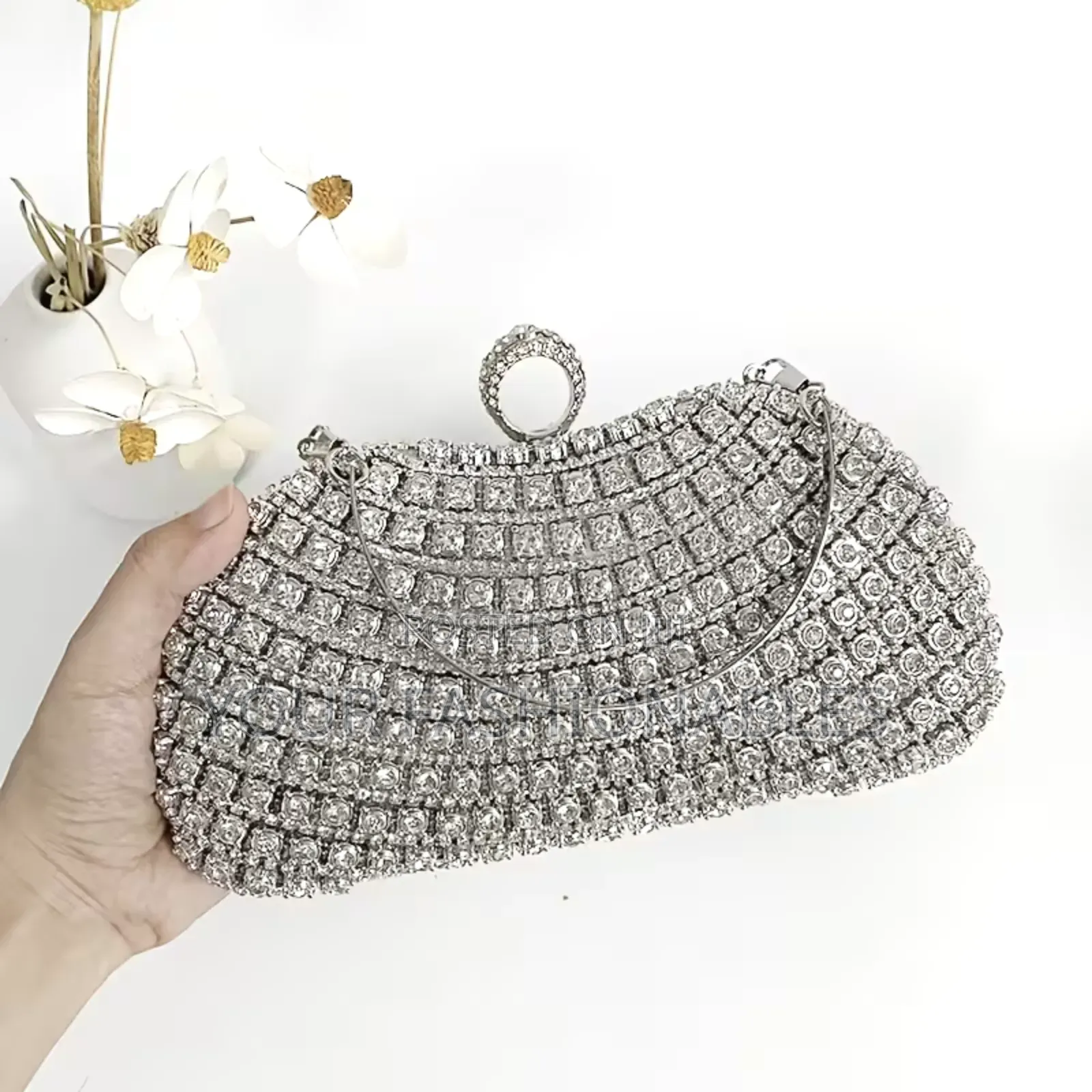 Luxury Stone Set Clutch Purse - Silver