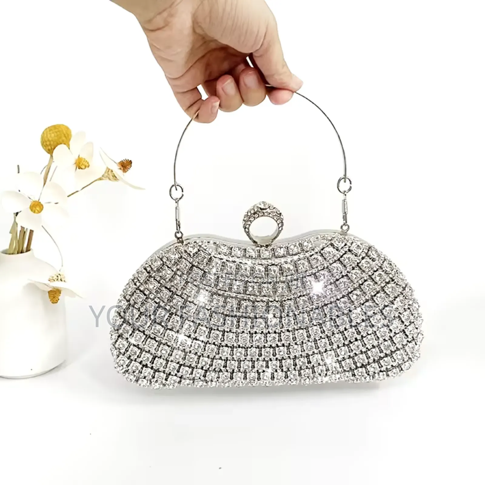 Luxury Stone Set Clutch Purse - Silver