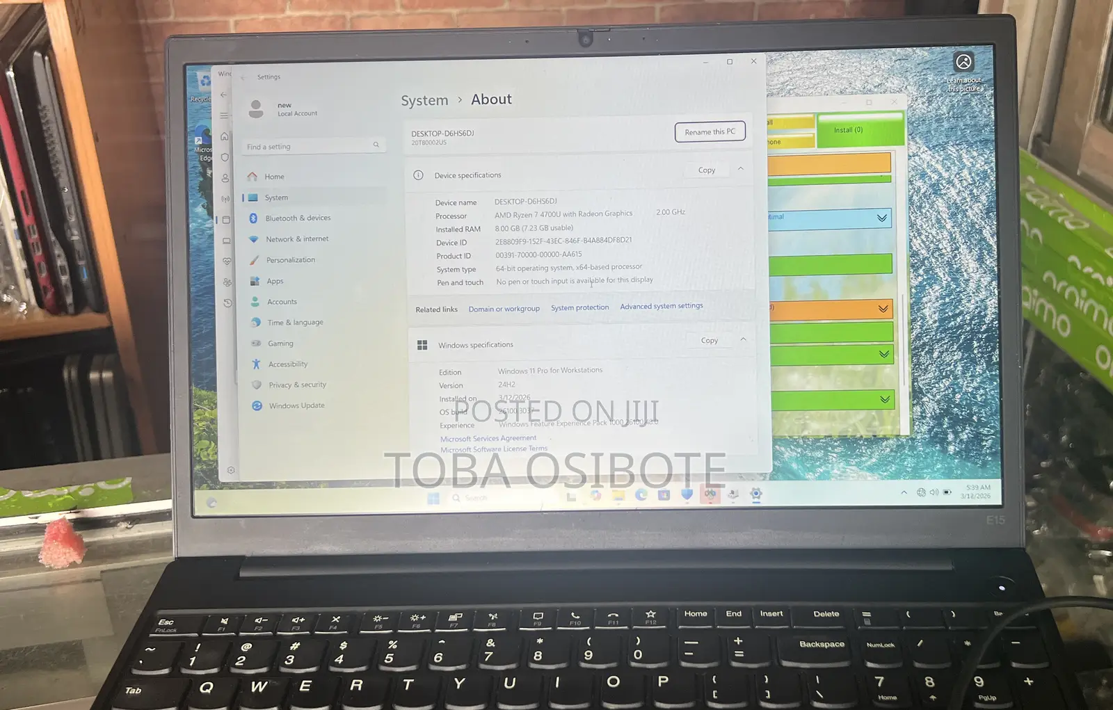 Laptop Lenovo Thinkpad E15 8GB AMD Ryzen 7 SSD 256GB