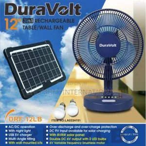 Duravolt 12" 3in1 Table Rechargeable Solar Fan