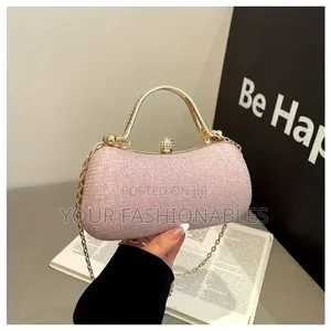 Pink Stone Set Double Handle Clutch Purse