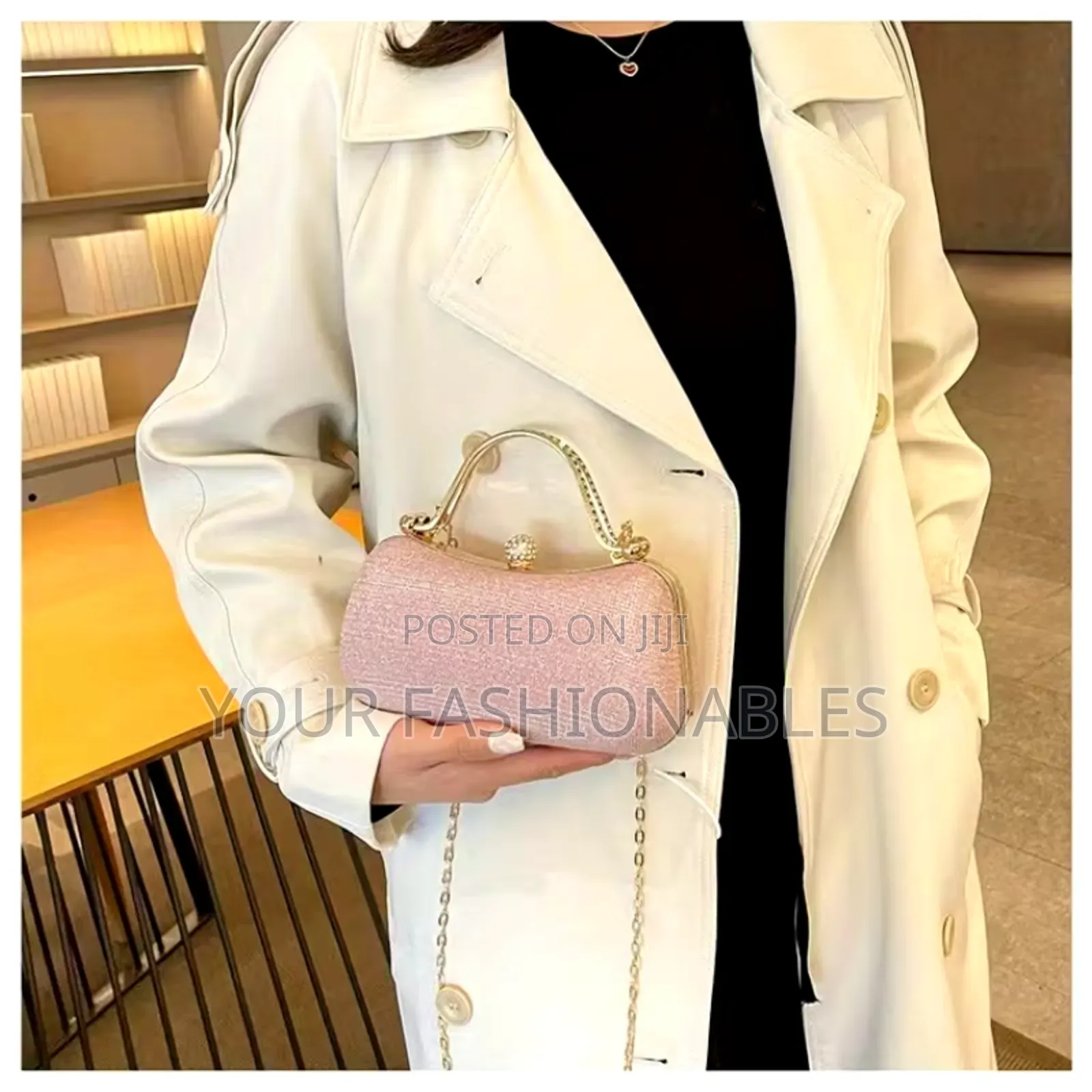 Pink Stone Set Double Handle Clutch Purse