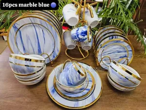 16pcs Gold Marble Dinner Set