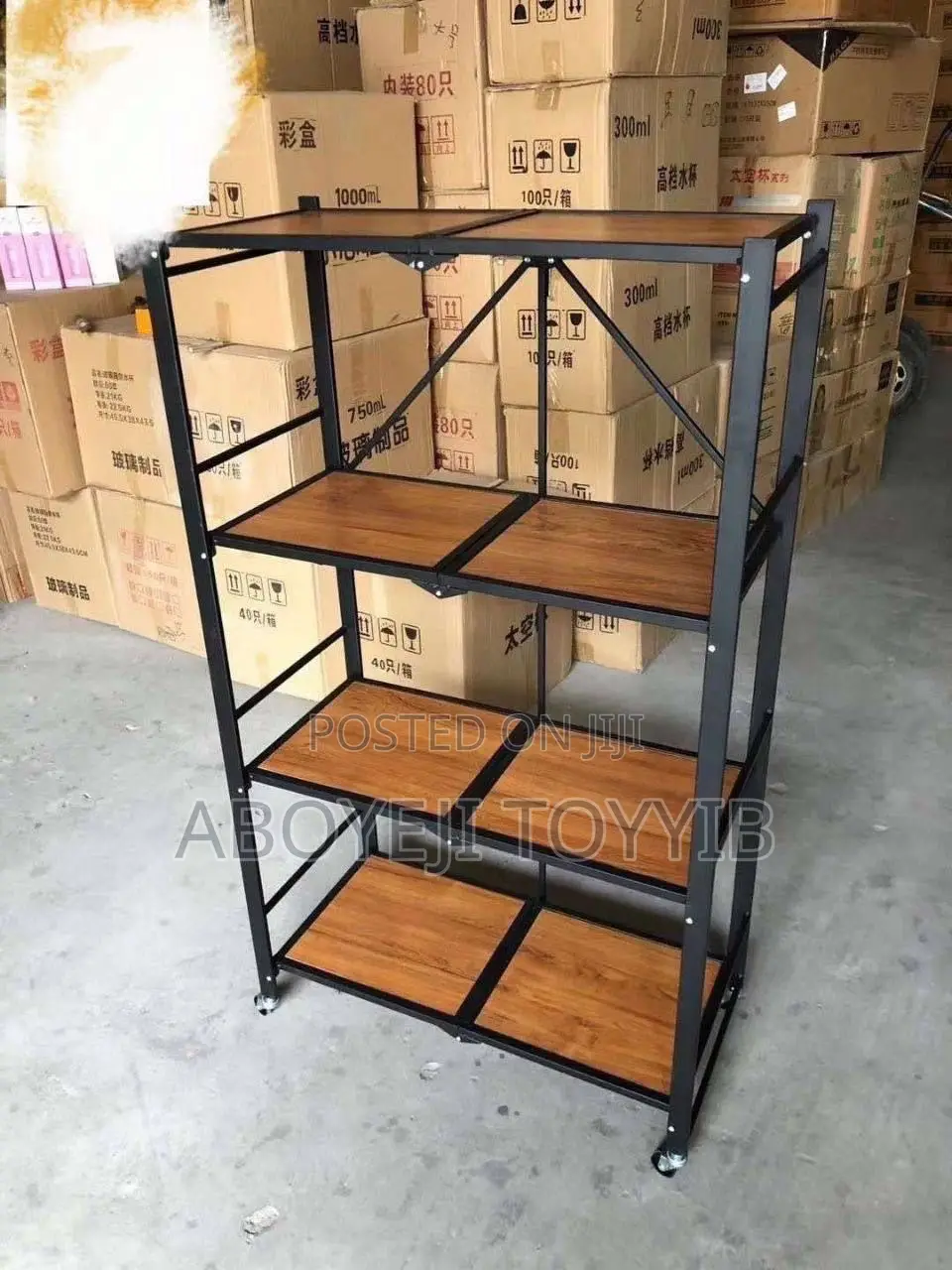 4 Layer Foldable Wood Top Shelf With Wheels