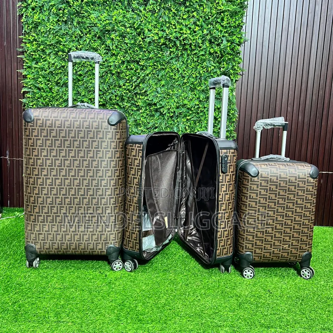 Brown Designer Print Hard Shell Cabin Suitcase With Spinner Wheels