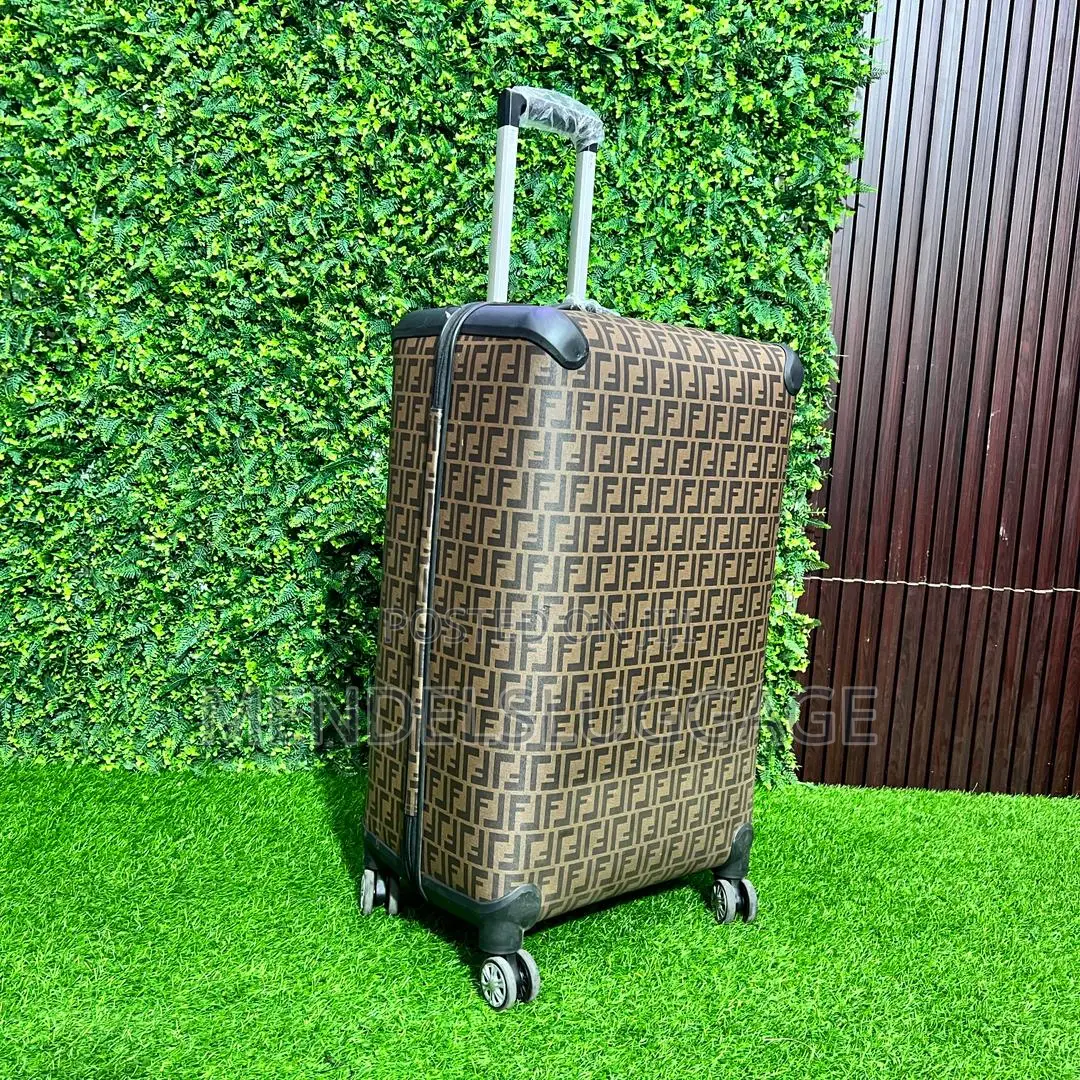 Brown Designer Print Hard Shell Cabin Suitcase With Spinner Wheels