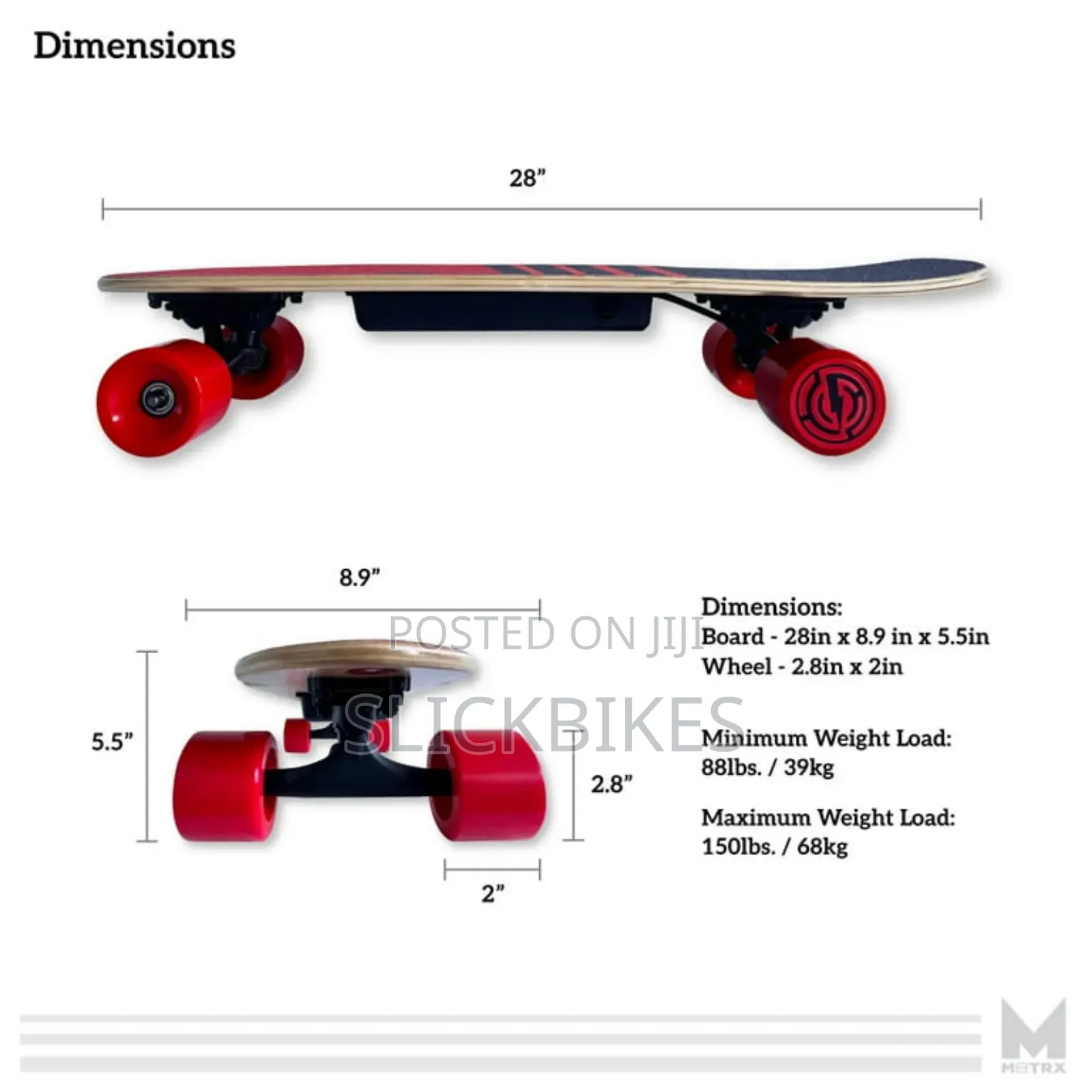 Electric Skateboard, Gravity Sensor Riding, 300 Watt, 28" Deck, 10 MPH