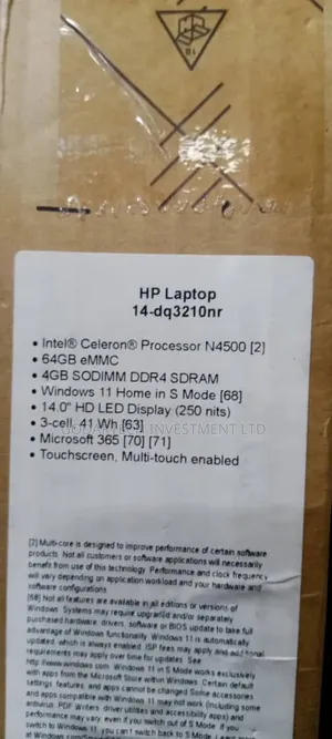 New Laptop HP 14S 4GB Intel Celeron eMMC 60GB