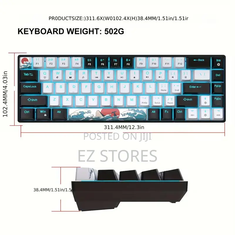 Compact 68-Key Mechanical Gaming Keyboard, Type-C Wired