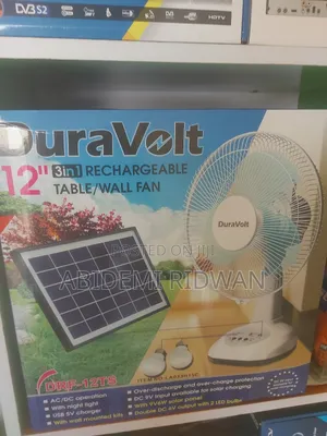 Duravolt 12" Rechargeable Table Fan With Solar Panel