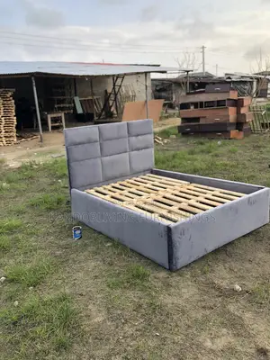 4.5 by 6 Suede Squared Design Padded Bed Frame