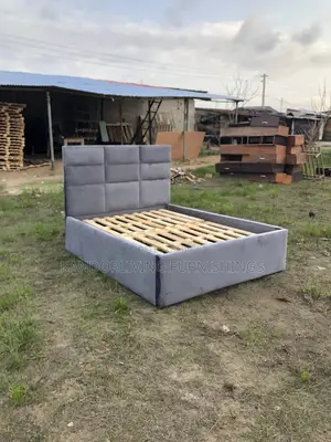 4.5 by 6 Suede Squared Design Padded Bed Frame