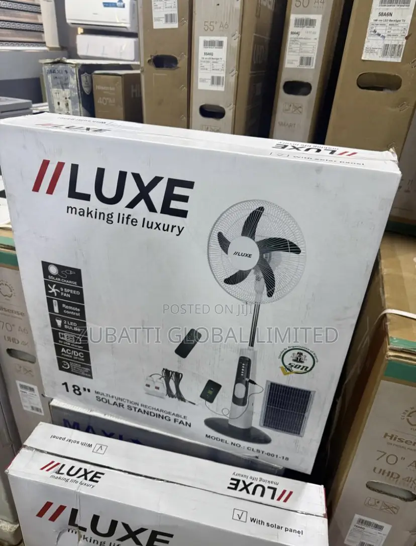 Luxe Solar Rechargeable Standing Fan With One Solar Panel