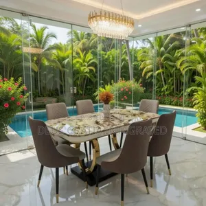 Marble Dining Table With 6 Leather Chairs