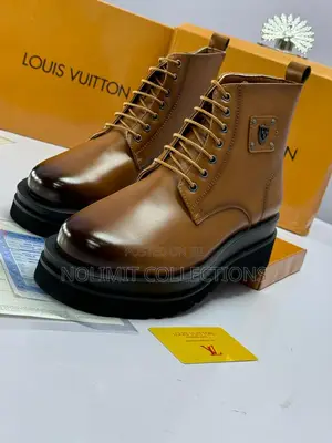 Black Leather Louis Vuitton Lace-Up Combat-Style Ankle Boots