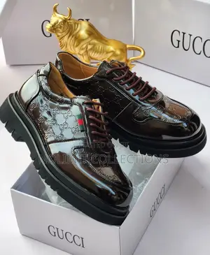 Patent Leather Lace-Up Shoes With Chunky, Thick Black Lug Sole