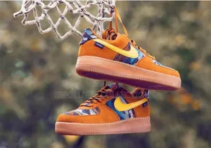 Nike Air Force 1 Low Orange Suede Ankara Pattern Sneakers