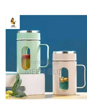 Double-Walled Glass Office Cups With Handles and Lids