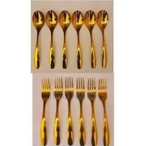 Golden Steel Spoon and Fork-12units