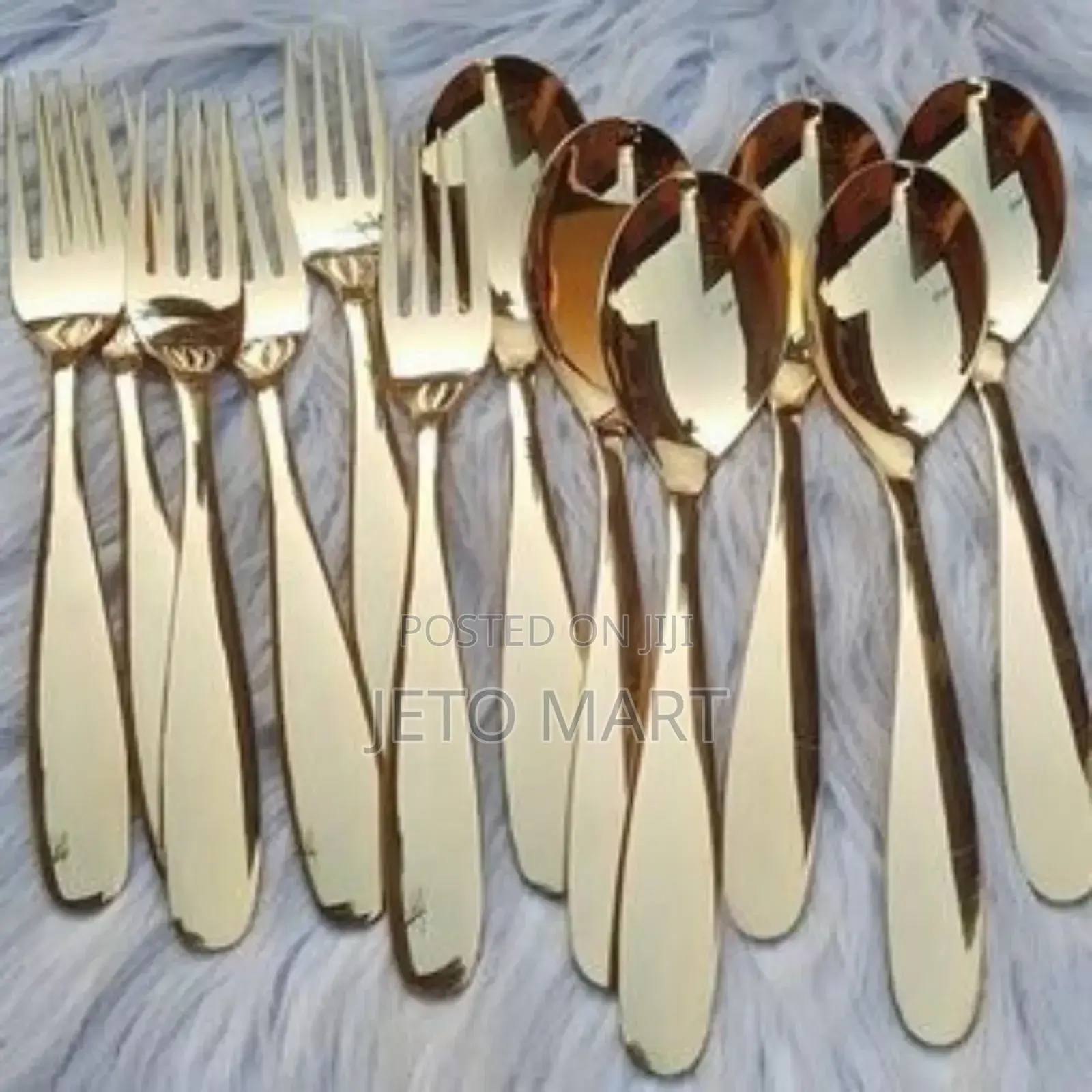 Golden Steel Spoon and Fork-12units