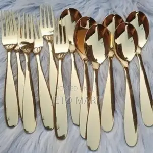 Golden Steel Spoon and Fork-12units