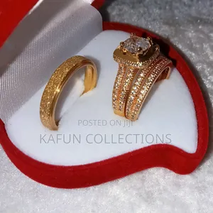 Non-Fading. Gold Titanium Steel and Cubic Zirconia Couples Ring Set