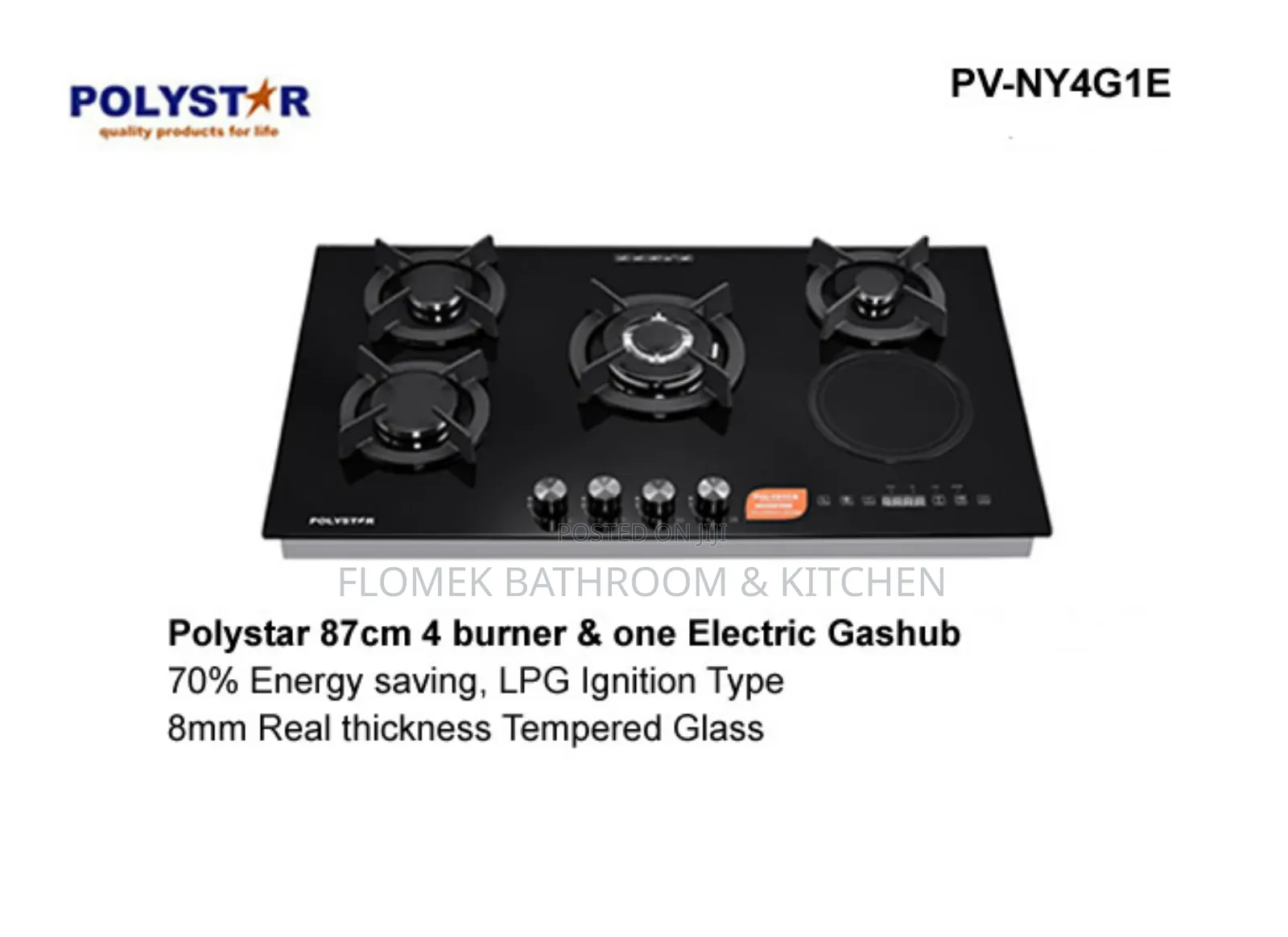 Modern Polystar 87cm 4 Gas Burner + 1 Electric Hob - Lpg Ignition.