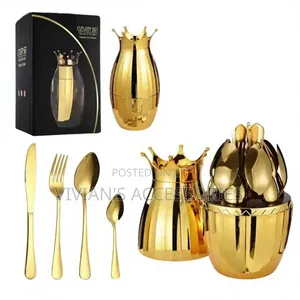 24pcs Crown Shape Gold Cutlery Set.
