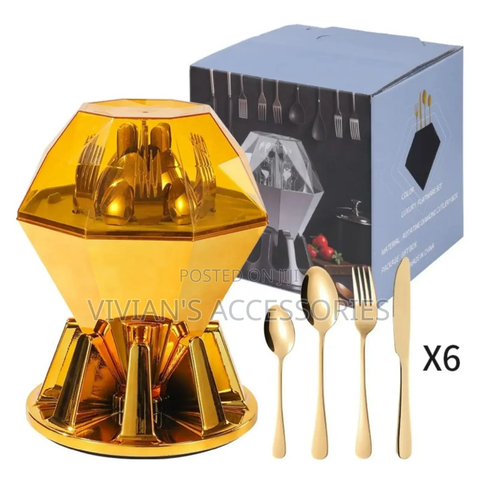 24pcs Luxury Diamond Shape Gold Cutlery