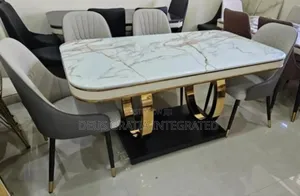 High Quality Marble Dining Table With 6 Leather Chairs For Dining Room
